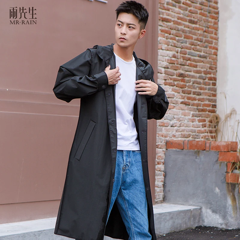 
New design EVA fashion black hiking custom printed long reusable raincoat 