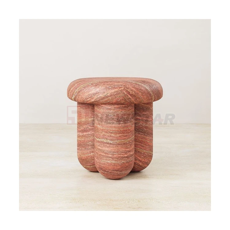 Newstar Italian Roman Marble Table Luxury Couch End Nature Limestone Fossil Stone Nordic Red Travertine Marble Side Table