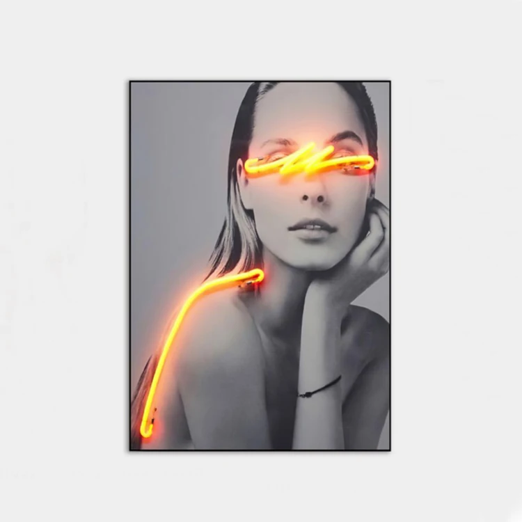 JZ  Home Decoration Led Light Decorative Picture Illuminated Portrait Print Canvas Poster Artwork 3D Painting Led