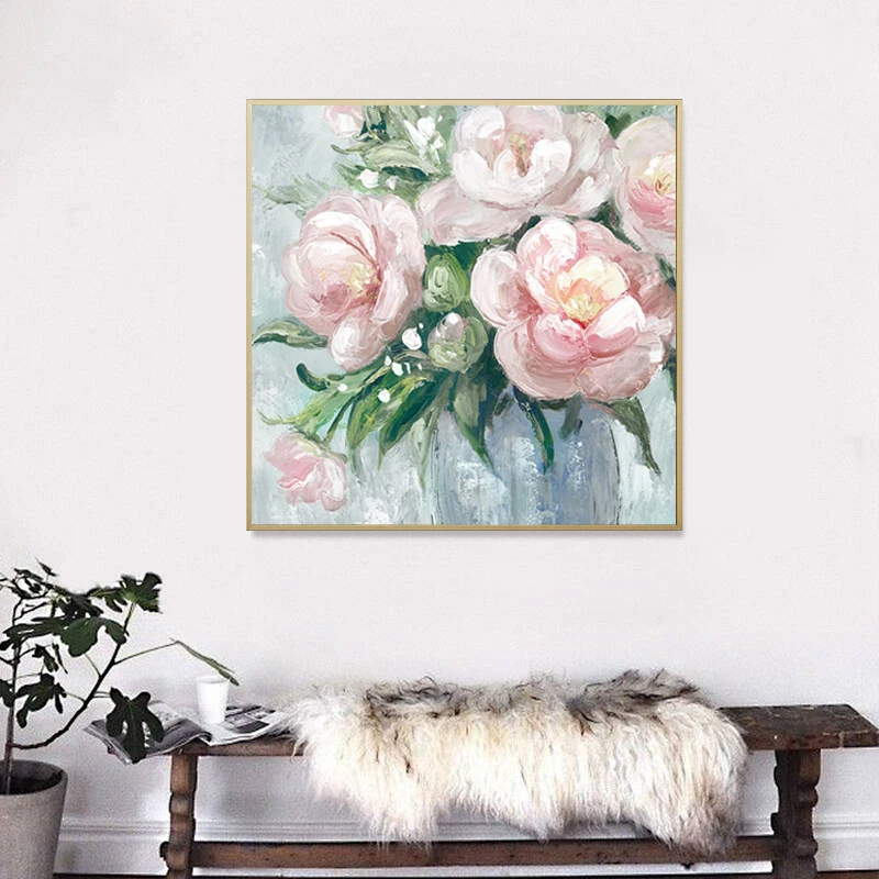 Handmade peony flower oil paintings for living room wall