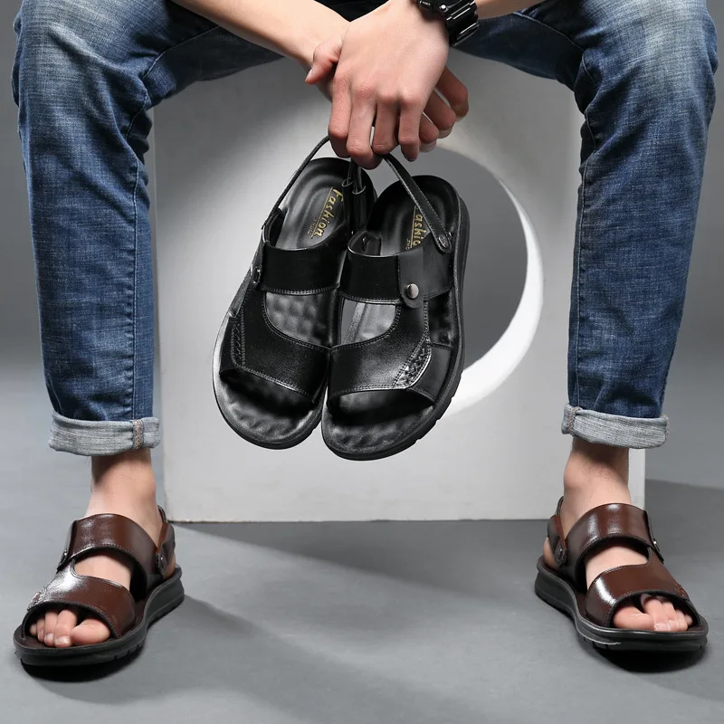ANMAI Menenlargement Cream Slipper60mlndals Adult Products Sandals Open Toe Beach Shoes Soft Leather Sandals Plus Size 37-48 Men