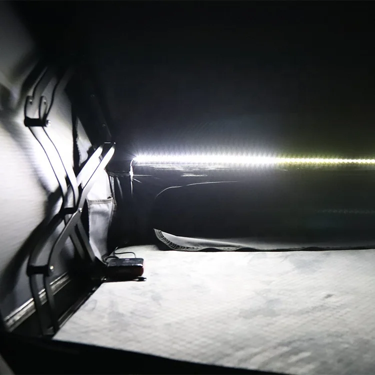 Outdoor self driving camping roof tent with large black glue aluminum shell triangular roof tent inside