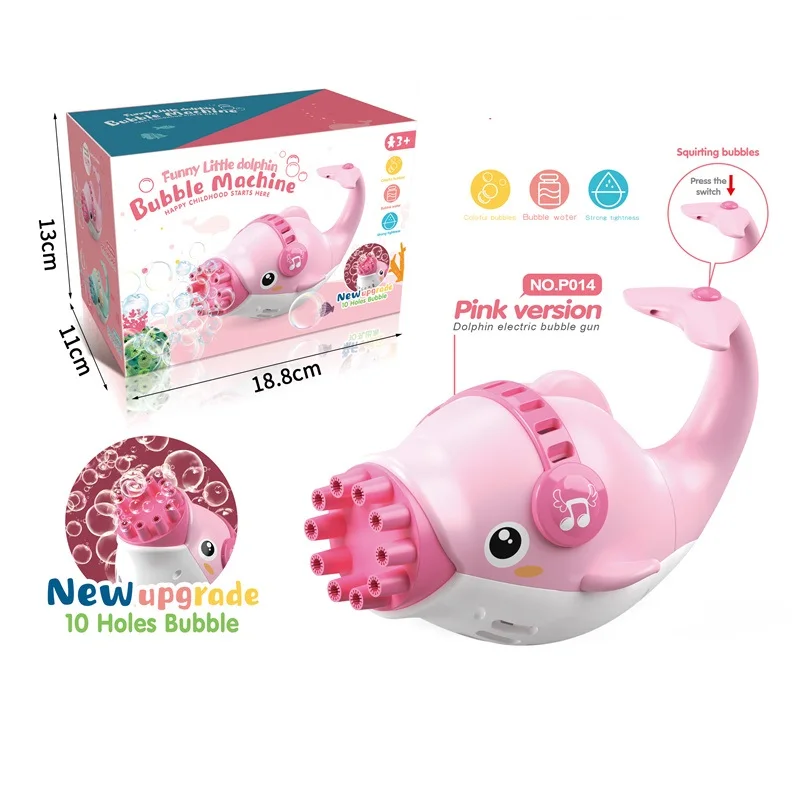 10 Holes Automatic Bubble Gun Toy Summer Outdoor Cartoon Tiger Dinosaur Dolphin Electric Soap Bubble Machine