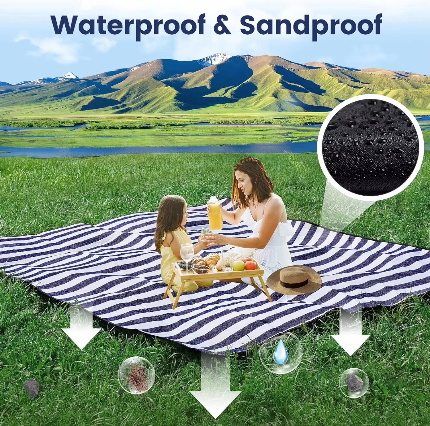 Waterproof Outdoor Picnic Mat Camping Beach Mat Colorful Plaid Stripe Rectangular Sleeping Blanket Pad Living Room Carpet