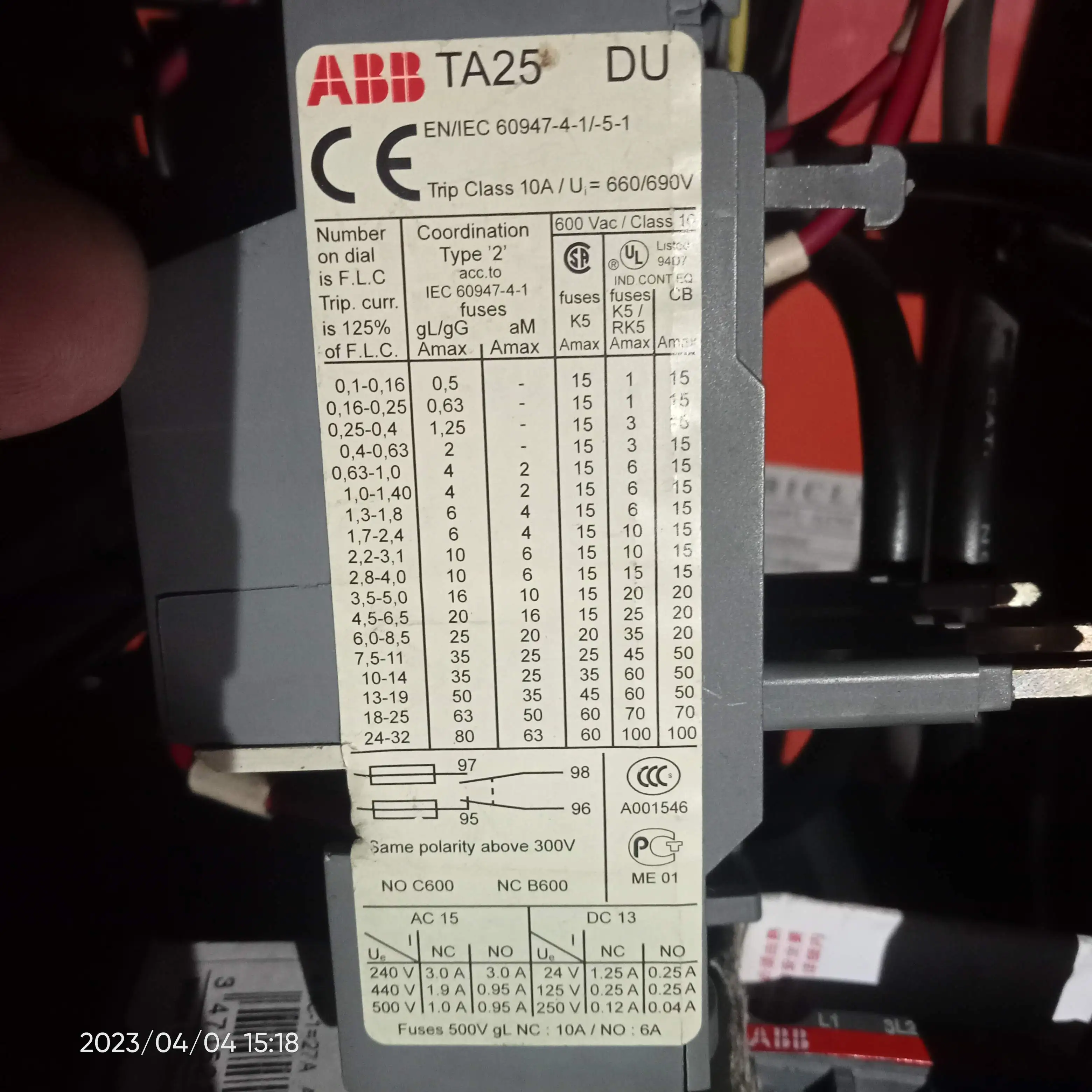 TA25DU-25M серия ABB, Термическое реле перегрузки 25A контактор, AX25-30-10 напряжение катушки 220VAC
