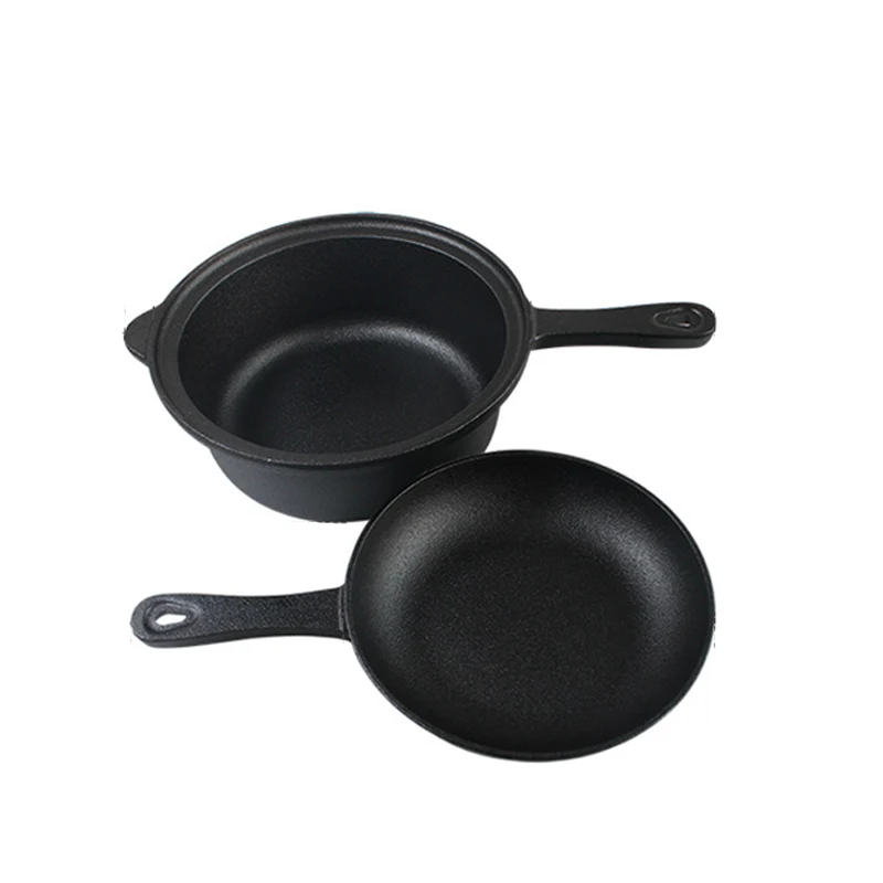 Cast Iron 2 In 1 Skillet Set Cookware Pot and Lid Set Deep Saucepan and Shallow Skillet Dutch Oven