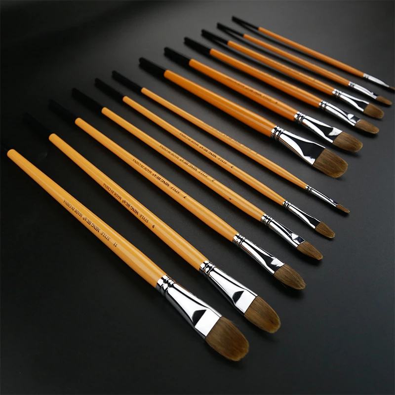 Factory Direct Supply 6pcs Artist Paint Brush Set Weasel Hair Watercolor Acrylic Oil Painting Brushes Drawing Art Supplies