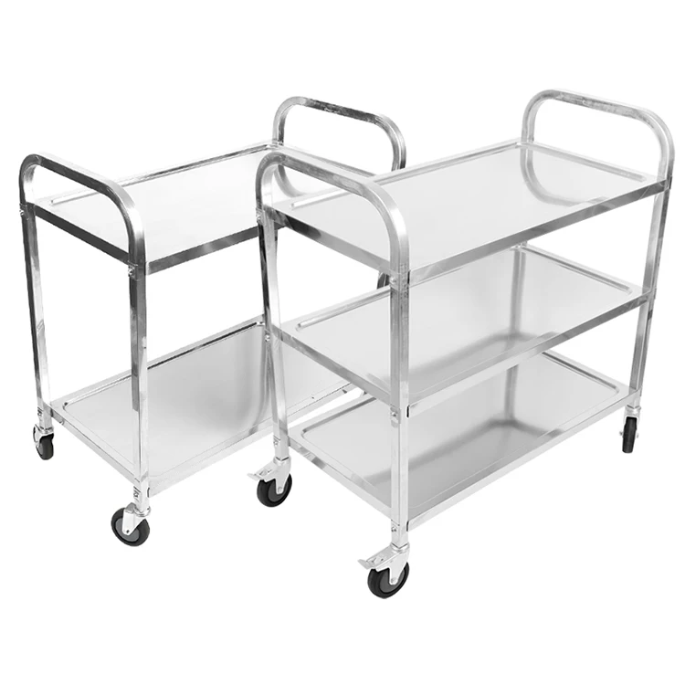 
Food Service Catering Trolley Serving Cart Storage New Stainless Steel Metal Trolley with Wheels for Hotel Restaurant 
