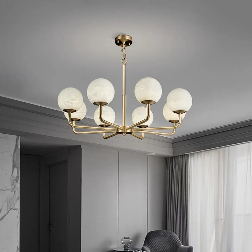 Nordic copper magic bean hanging lamp modern simple creative villa living room dining room round alabaster ball chandelier