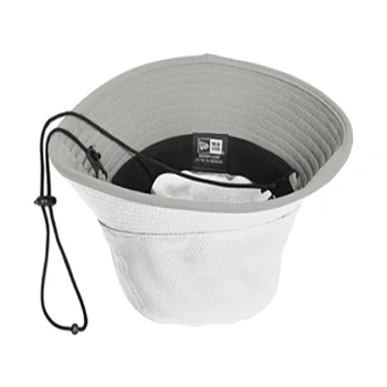 Unisex white or black 100% polyester odor-controlling sweat-wicking Includes a clip-on, adjustable drawcord Bucket Hat