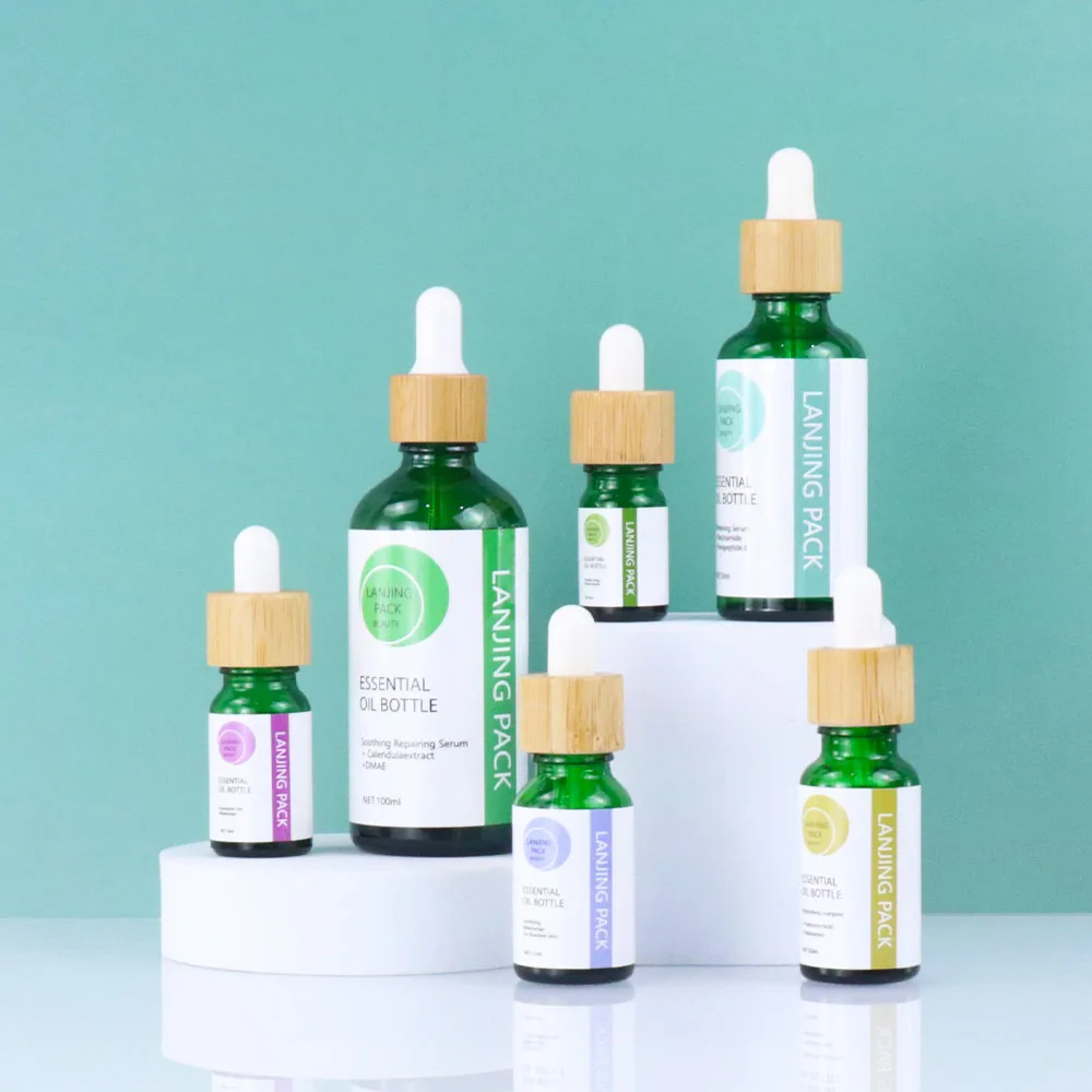 5ML 10ML 15ML 20ML 30ML 50ML  100ML Essential Oil Serum Round  Green Dropper Bottle WIth Label