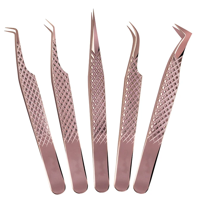 Wholesale 45 degree custom stainless steel private label black diamond grip eyelash extension tweezers coated tip