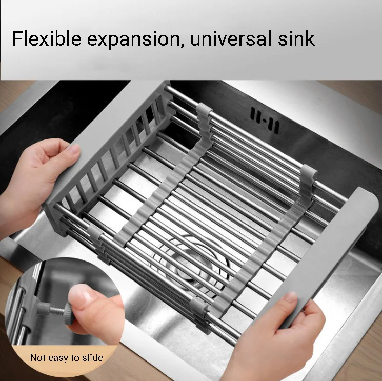 Adjustable Sink Dish Drainers Drain Basket Kitchen Organizer Stainless Steel Dish Drying Rack Extend Sink Rack