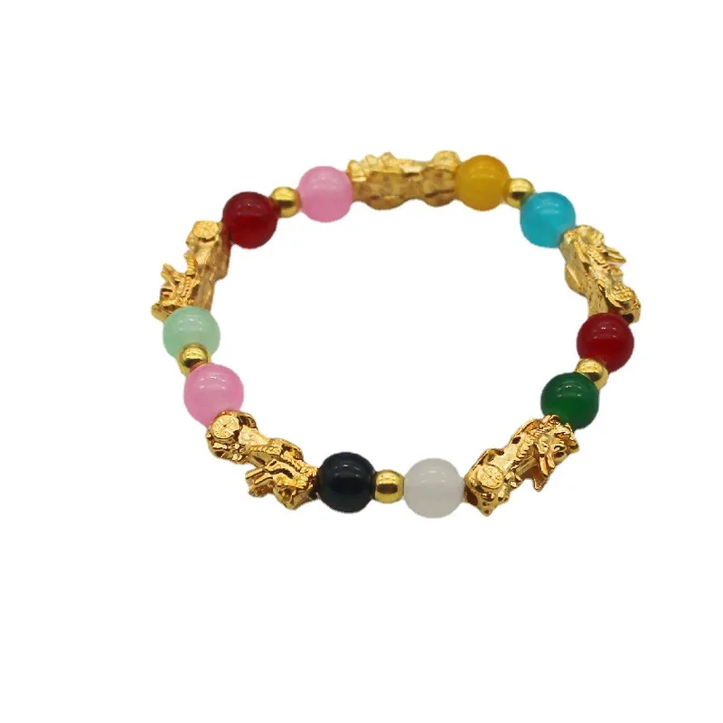 Buddhism Feng Shui Stone Bracelet Men Women Natural Stone Agates Beads Lucky Bracelets Gold Color Pixiu Wealth Charm Bracelet