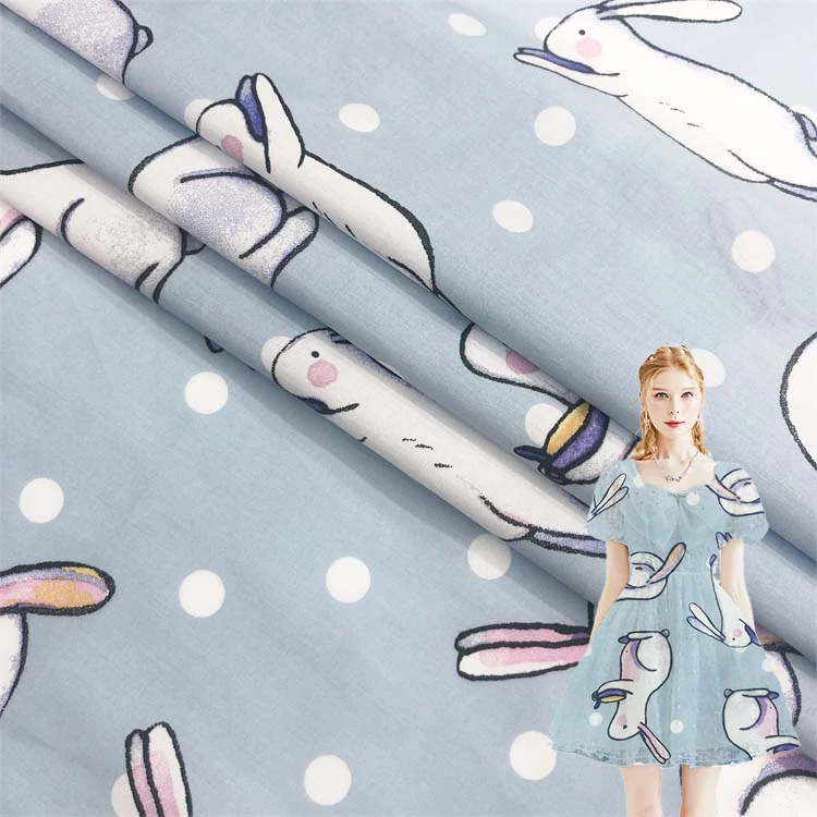 Wholesale cartoon rabbit pattern 100% cotton fabric for clothing shirt fabric custom fabric printing
