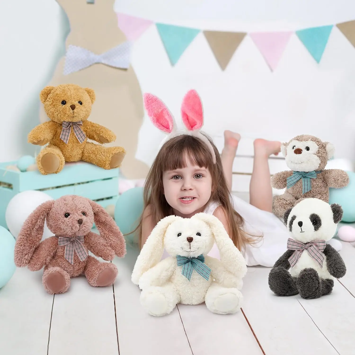 MorisMos 5 Pack Small Stuffed Animals for Kids, 12 Inch Stuffed Animal in Bulk for Girls - Easter Bunny Teddy Bear Plushies
