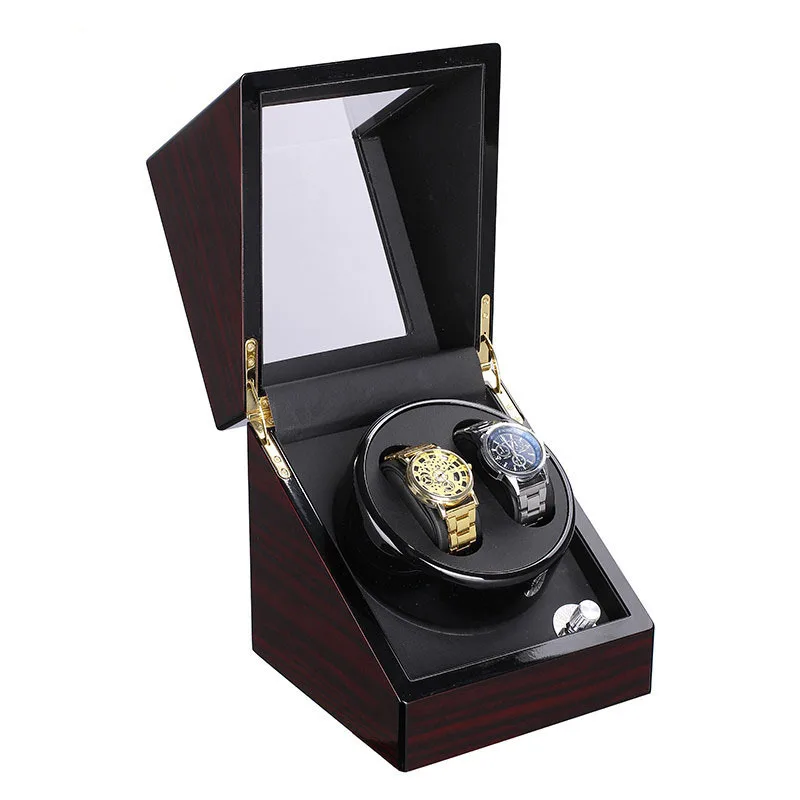 Luxury Red Sandalwood Paint Watch Winder Box Custom Silent Rotation Speed Regulation Automatic Winder