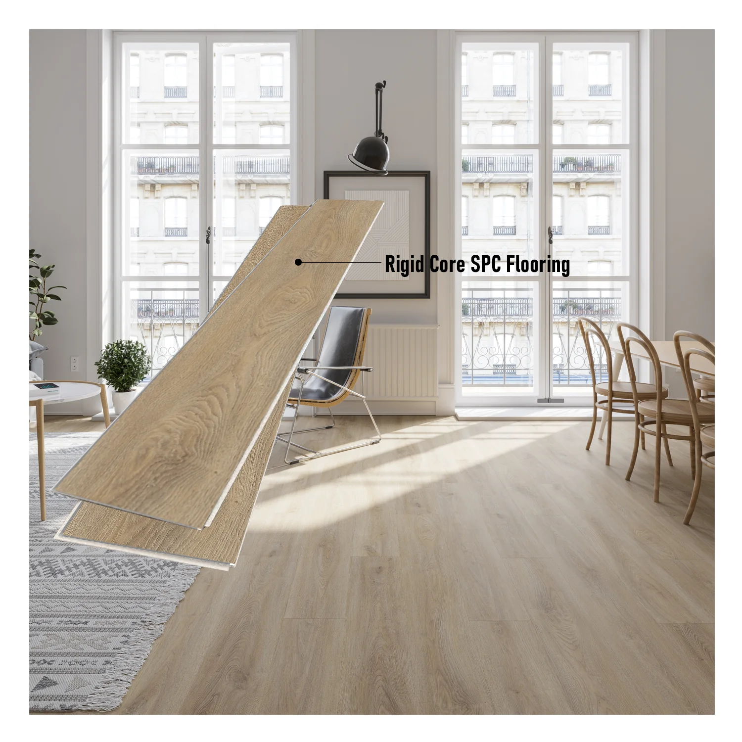SPC Eco-Friendly PVC Flooring Click-Installation Plastic Vinyl Indoor Use Office School Bathroom Workshop 5mm 6mm 1.5mm Option