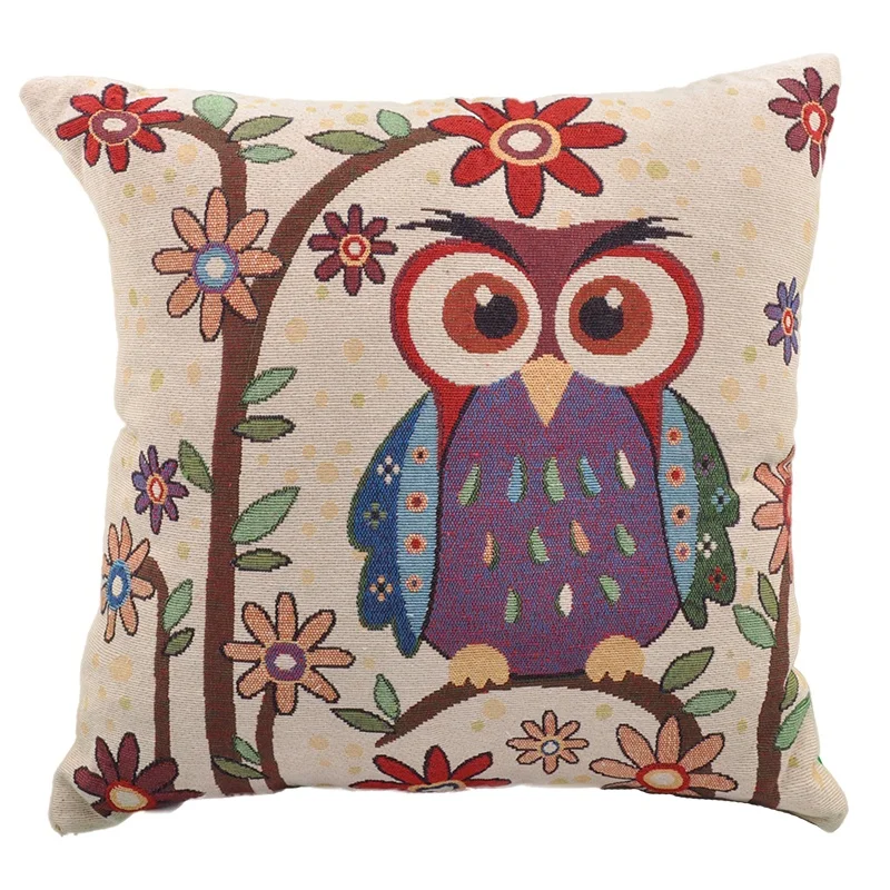 Latest fashion style throw pillow case cover cotton linen fabric custom home decor digital printed animal owl cushions