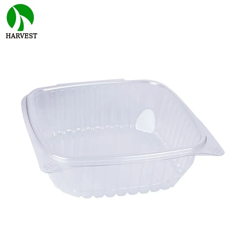 Plastic Takeaway Vegetable Salad Packaging 48 Oz Disposable Clamshell Hinged Food Containers
