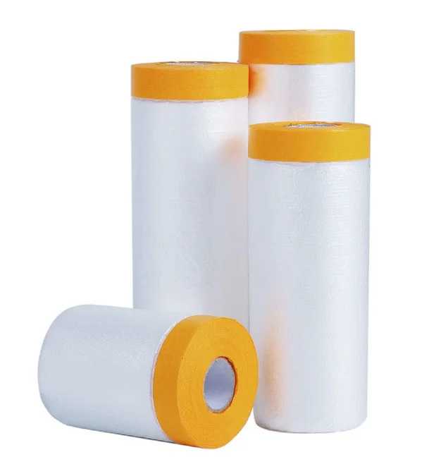 Bailida Plastic Drop Cloth Plastic Sheeting with Masking Tape Waterproof Protective Masking Film