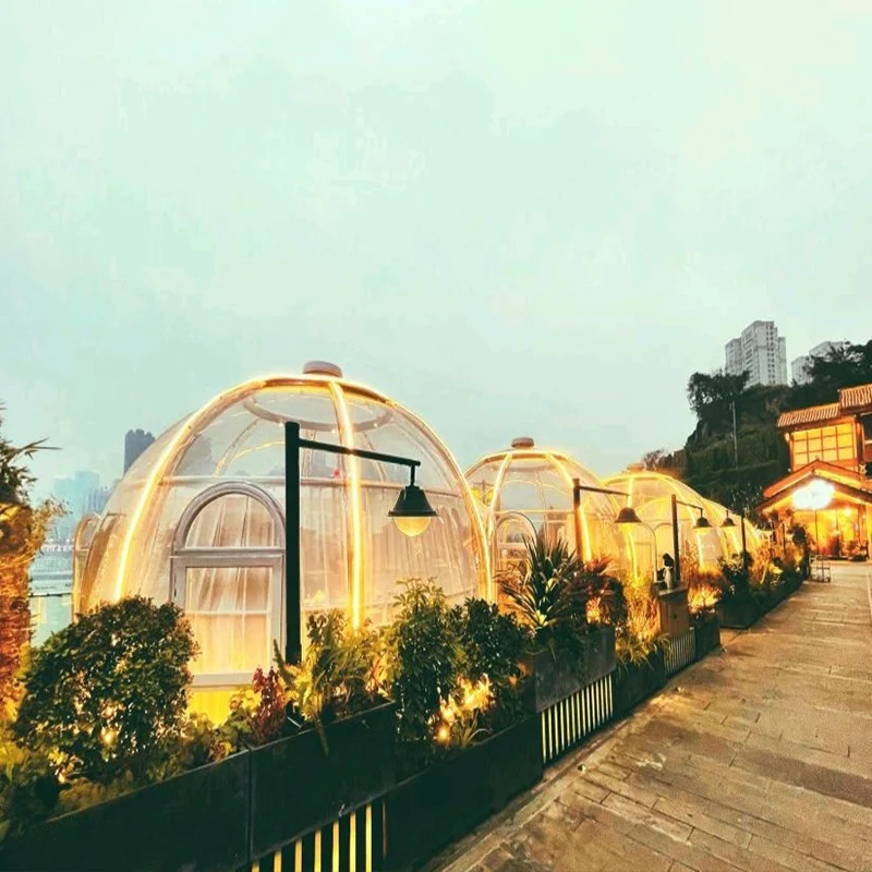 New popular waterproof prefabricated PC demes glamping dome house for japan hotel inn