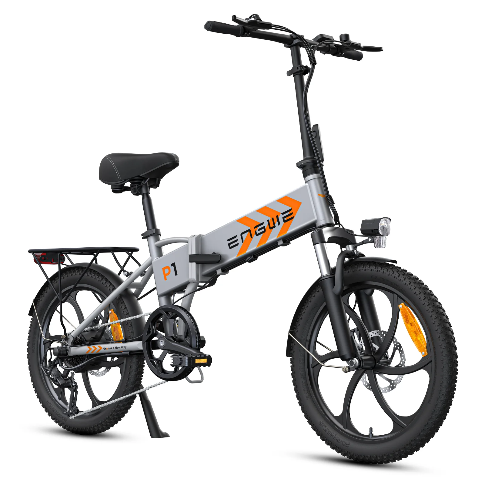 ENGWE P1  Silver Folding Electric Bike 20*2.3 inch Wide Tires 250W Motor 36V 13Ah Battery 25km/h,Dual Disc Brake Shimano 7 Gears