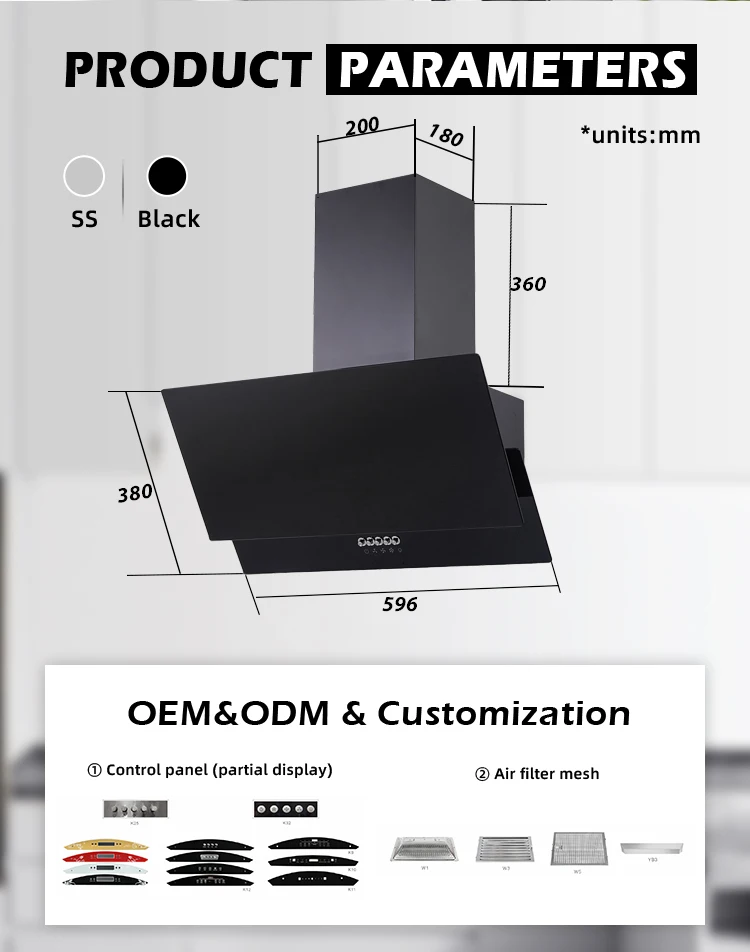 Modern Style chimney kitchen hood range stainless steel led touch Cooker Hoods Guangdong Smart wall mount RangeHood