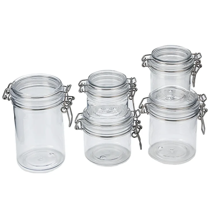 IBELONG Airtight PET Plastic Seal Pot Glass Replacement  Buckle Jar with Flip Top Lid for Storage Candy Cookie Jam Honey