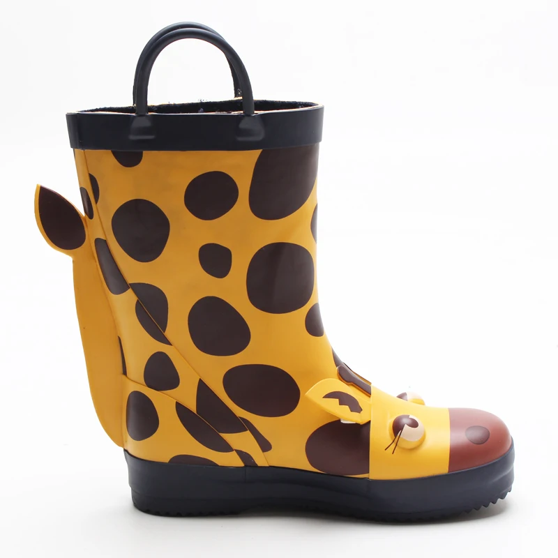 New Custom Color Printing  Brand Unisex Anti-slip Safety 3D Cartoon Animal Kids Rubber Rain Boots For Children