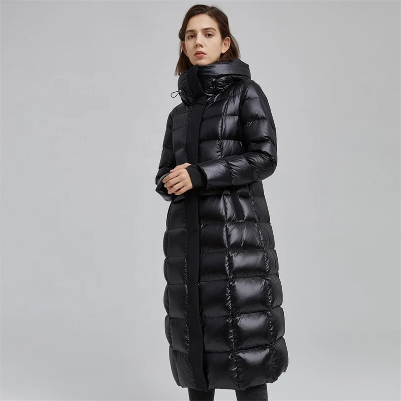 High quality women long shiny puffer jacket plus size ladies winter goose down jacket