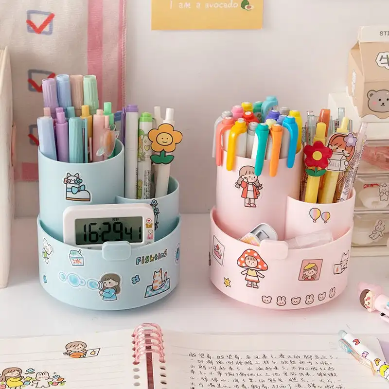 Kawaii Rotating Cute Sticker Stationery and Pen Phone PP Plastic Organiser Holder