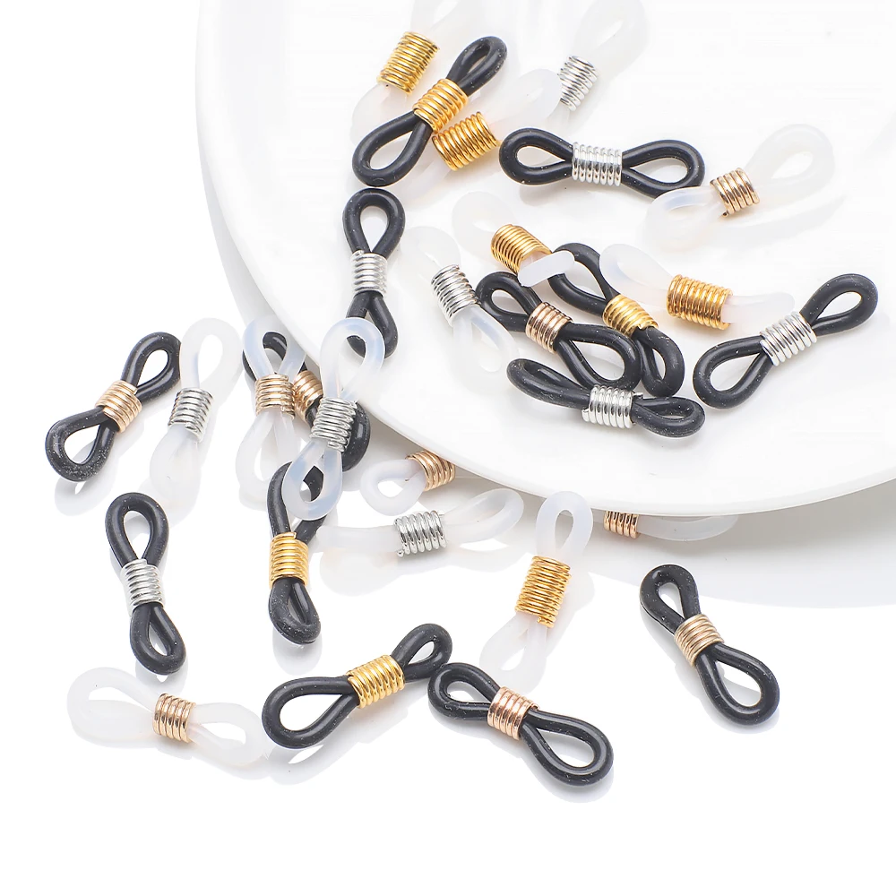 Zhubi 20MM Rubber Eyeglass Buckles Gold Silver Alloy Connectors Retainer Ends Rope Sunglass Cord DIY Jewelry Making Accessories