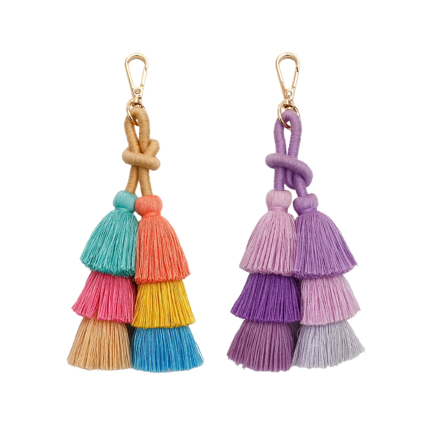Bohemian Multicolor Handmade Layered Tassel Keychain Simple Key Ring Fit Women Girls Handbag Accessories Jewelry Gift