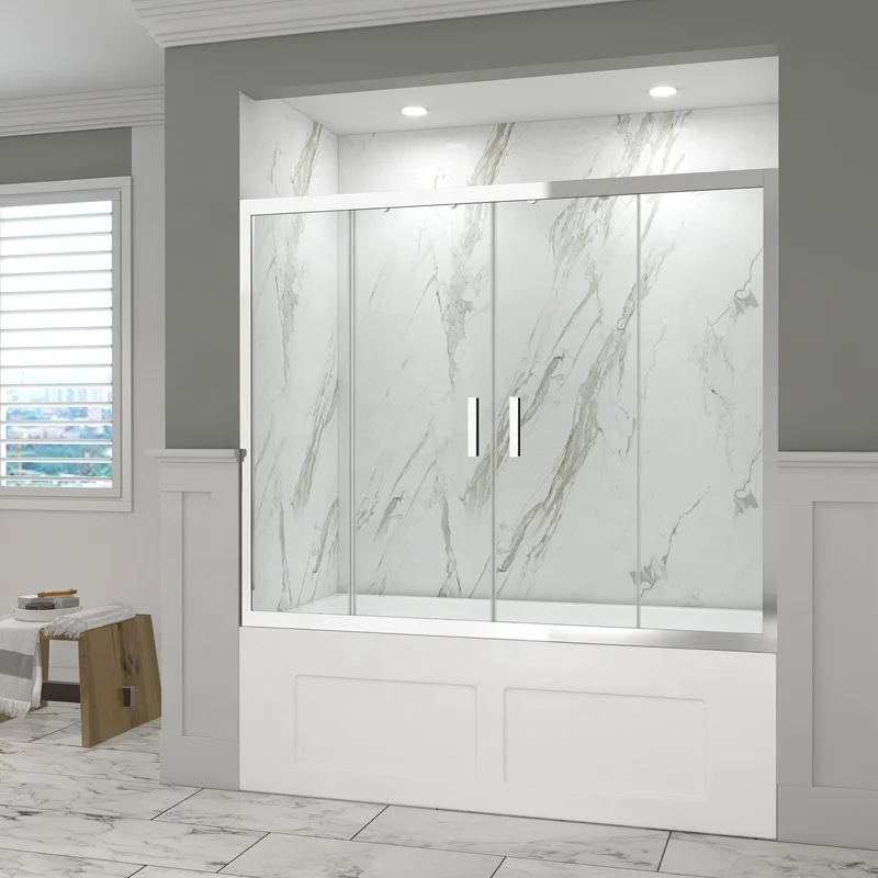 Competitive Safty Tempered Glass 2panels Single Sliding Bathroom Bathtub Shower Door