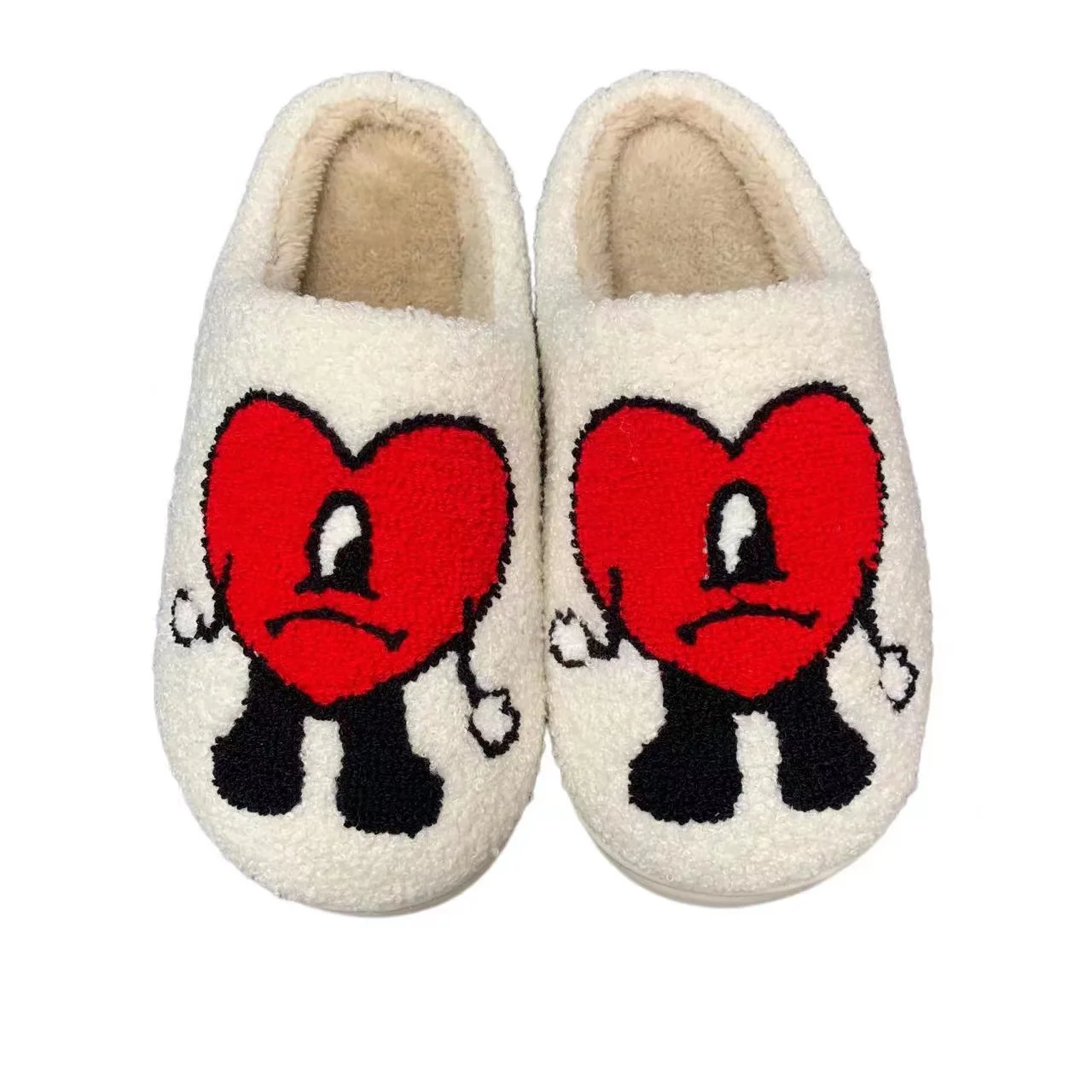 Customized LOGO Wholesale cute heart printed  smiley slipper large size ladies winter indoor flat warm house slippers fo