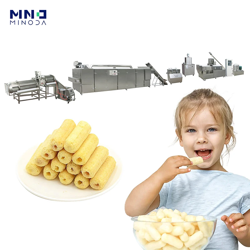 MINODA Twin Screw Extruder Puffed Snack Food Machine Fully Automatic Extruded Corn Puffed Snacks Food Production Line