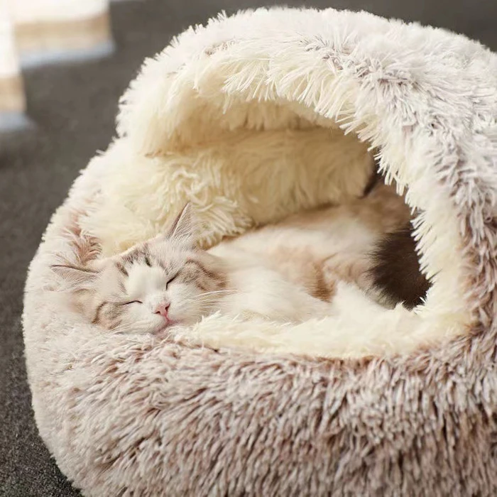 Fluffy Cozy Cat Bed Cute Plush Warmth Cat Sofa Bed Nest Round Donut Pet Bed for Dog Cat