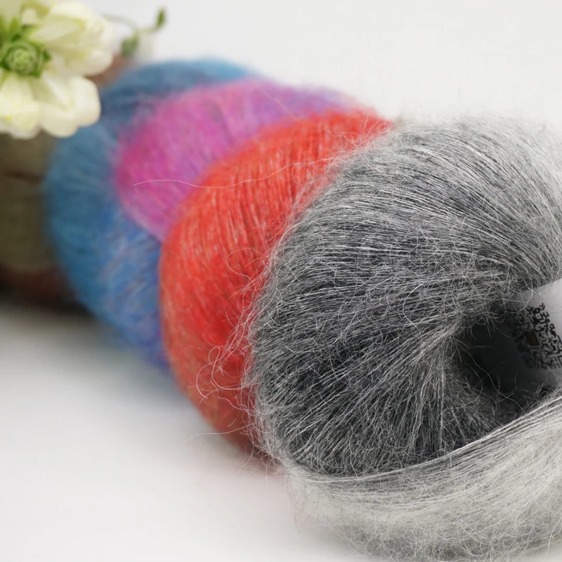 ZENGLONG 25g 30% mohair 30% fine wool 40% nylon blended yarn rainbow dyed gradient DIY hand knitting yarn for knit sweater shawl