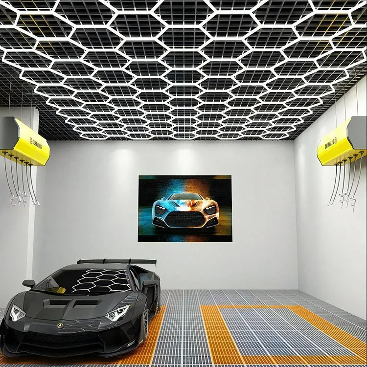 Wholesale Honeycomb Auto Car Detailing Work Light Bar Car Wash Station 110V 220V Garage Ceiling Hexagonal Led Lights