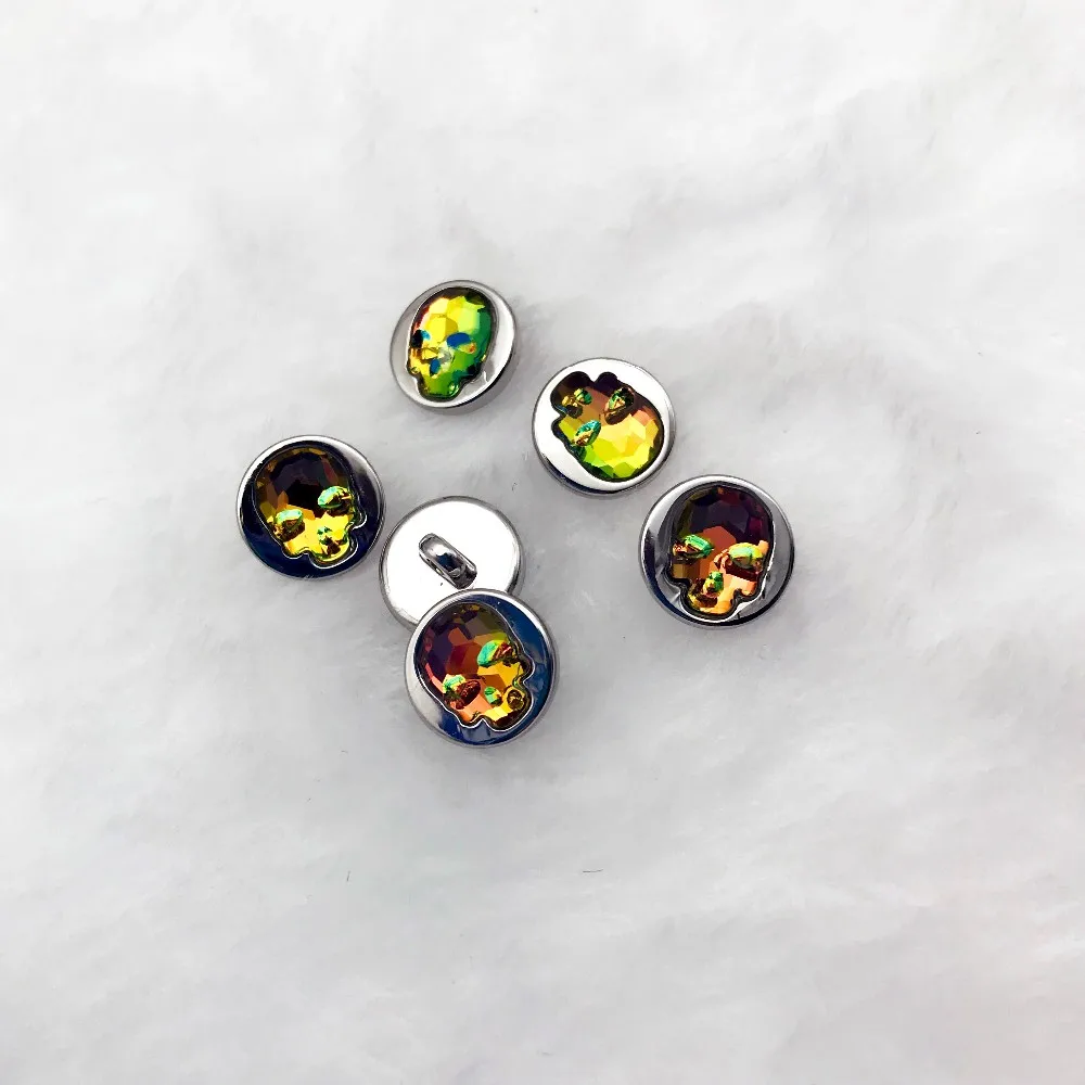 10mm green color skull rhinestone crystal buttons zinc alloy metal shank buttons