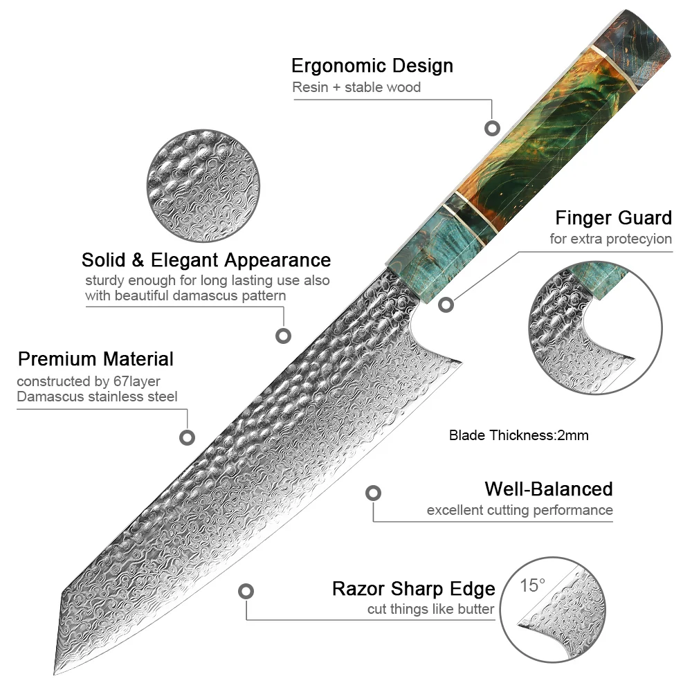 XITUO Professional Kiritsuke Knife Damascus Steel Sushi Slicing Knives Cleaver High-end Resin Handle Kitchen Chef Cooking Tools