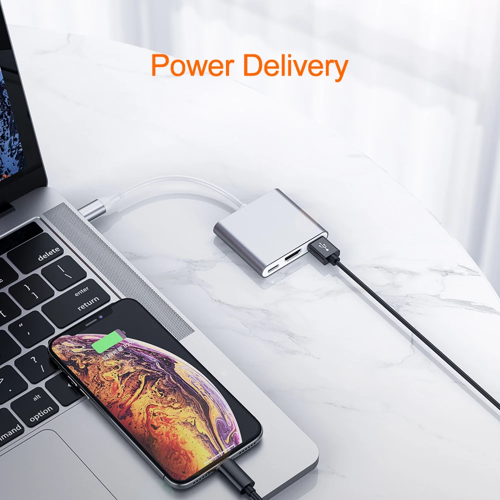 
Raycue 3 in 1 Aluminum USB 3.0 HDMI-compatible Type C USB C HUB for Macebook Pro 