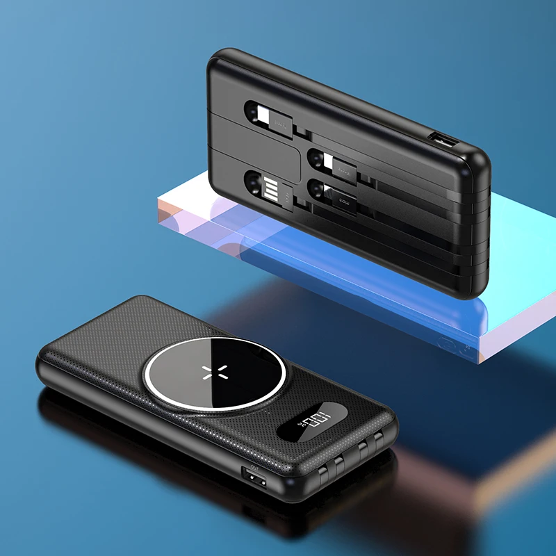 10000mAh Wireless Power Bank, Battery Pack with USB-C Cable and LCD Battery Display, Compatible with phone and tablet