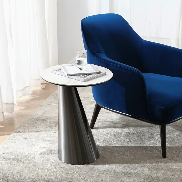 Modern Unique elegant Black Marble Top Rose Gold Round Side Table Set Metal Furniture