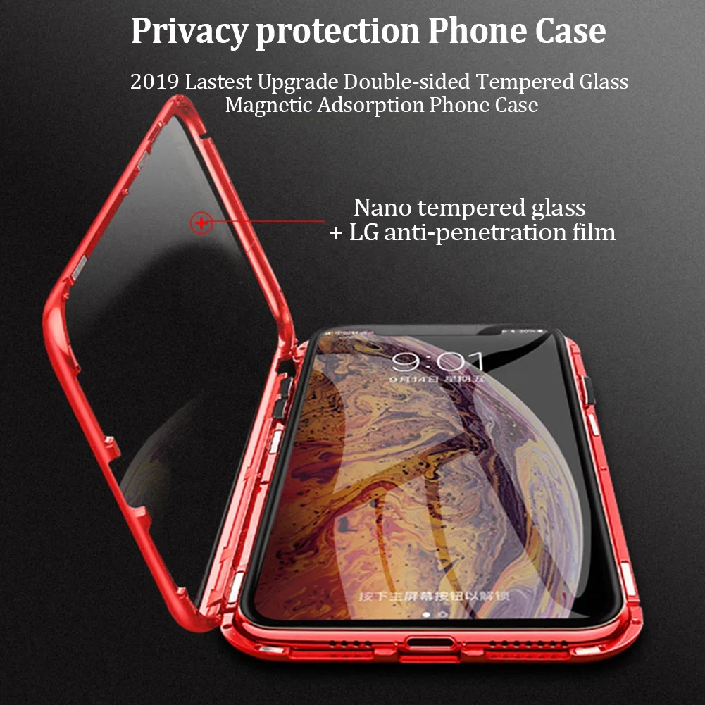 High quality anti spy peep magnet back cover case for iPhone 11 12 XSmax double-face tempered glass phone case