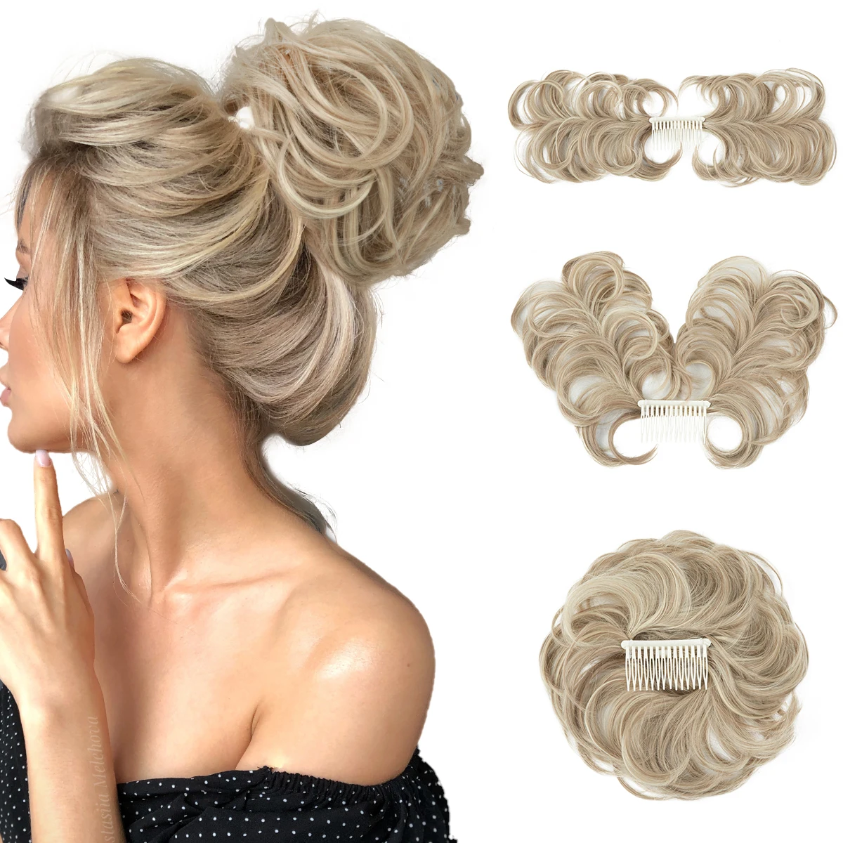 Wholesale New Design Hot Sale DIY Fluffy Messy Curly Hair Bun Comb In Hair Extensions Bun Synthetic Chignon Ponytail For Women