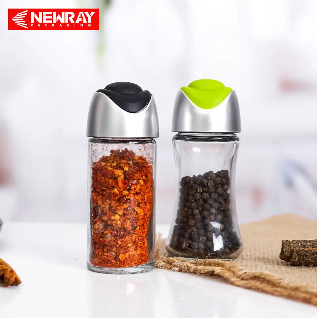 2023 New Creativl Empty Round Press and Pop100 ml Kitchen Spice Storage Container Seasoning Pepper Glass Jar for Home Use