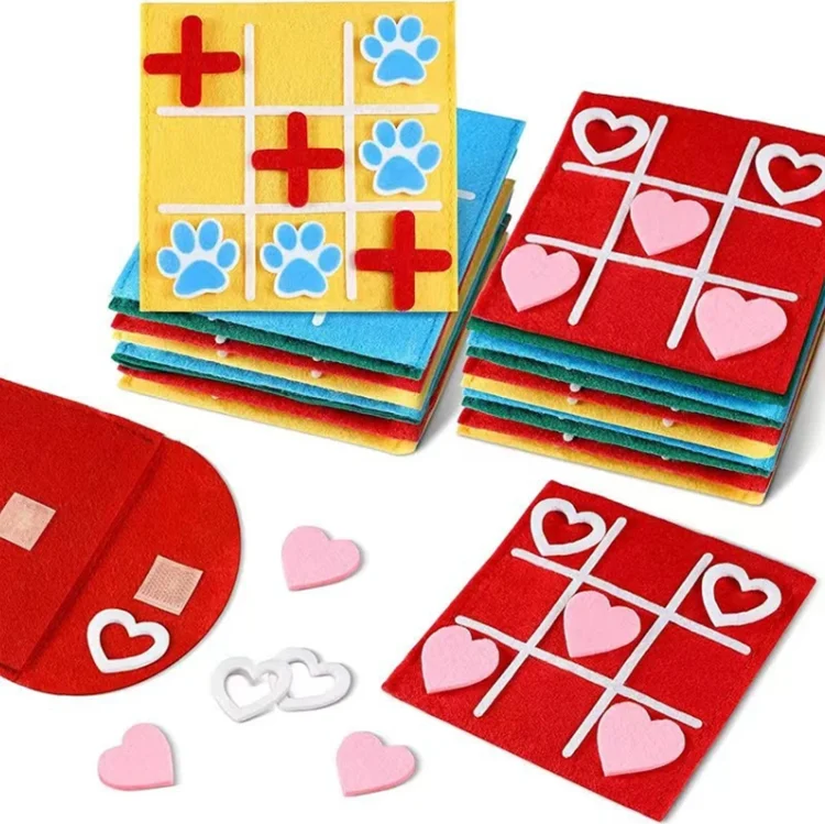 preschool portable 4.8in strategic kids educational toys mini customize felt party tic tac toe, board games for children family