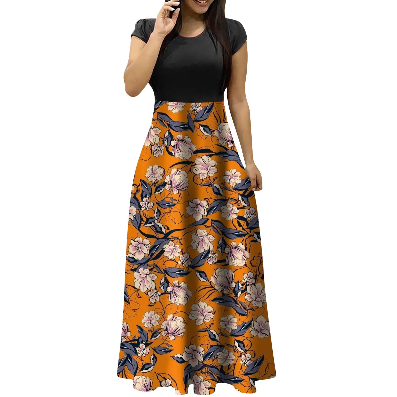 Wholesale 2024 fashion sexy ladies O-neck short sleeve Women floral print Dresses (CYY8888-10-1)